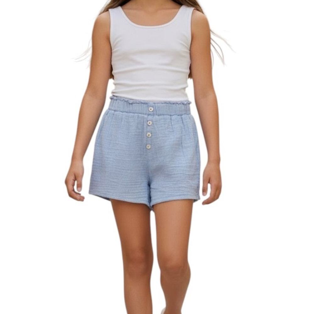 Btween Girl's Gauze Shorts, Blue, Size 10